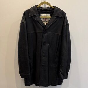 Vintage Urban Cowboy Black Leather Trench Coat Men XL Classic Y2K Jacket